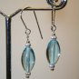 Sterling Silver Aquamarine Blue Oval Glass Earrings