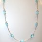 Sterling Silver Aquamarine Blue Oval Glass Earrings