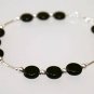 Sterling Silver & Black Flat Round Glass Bead Bracelet