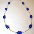 Handmade Sterling Silver Royal Blue Oval Glass Necklace