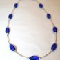 Handmade Sterling Silver Royal Blue Oval Glass Necklace