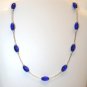 Handmade Sterling Silver Royal Blue Oval Glass Necklace