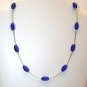 Handmade Sterling Silver Royal Blue Oval Glass Necklace