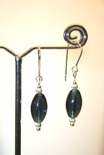 Sterling Silver Montana Dark Blue Oval Glass Earrings