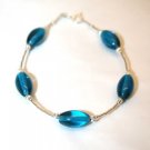 Sterling Silver Indicolite Blue Oval Glass Bracelet