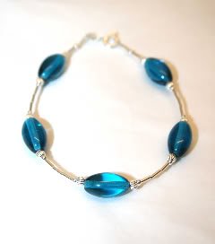 Sterling Silver Indicolite Blue Oval Glass Bracelet