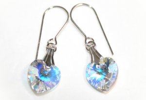 .925 Sterling Silver Crystal AB Heart Earrings made with SWAROVSKI ELEMENTS