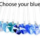 .925 Sterling Silver Light Dark Blue Heart Necklace made with SWAROVSKI ELEMENTS
