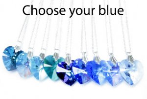 .925 Sterling Silver Light Dark Blue Heart Necklace made with SWAROVSKI ELEMENTS