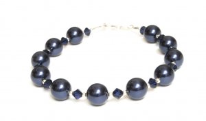 .925 Sterling Silver Navy Indigo Pearls Crystals made with SWAROVSKI ELEMENTS