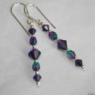.925 Sterling Silver Purple Green Crystal Earrings made with SWAROVSKI ELEMENTS