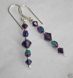 .925 Sterling Silver Purple Green Crystal Earrings made with SWAROVSKI ELEMENTS