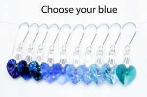.925 Sterling Silver Light Dark Blue Heart Earrings made with SWAROVSKI ELEMENTS