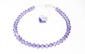 .925 Sterling Silver Tanzanite Heart Crystal Charm MADE WITH SWAROVSKI ELEMENTS