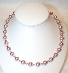 .925 Sterling Silver Dusky Rose Pink Pearl Necklace made with SWAROVSKI ELEMENTS