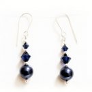 .925 Sterling Silver Navy Midnight Blue Pearls made with SWAROVSKI ELEMENTS