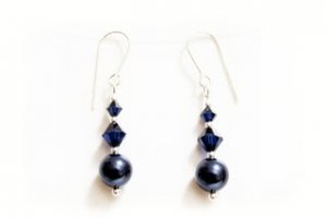.925 Sterling Silver Navy Midnight Blue Pearls made with SWAROVSKI ELEMENTS
