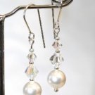 .925 Sterling Silver Earrings White Pearls Crystals made with SWAROVSKI ELEMENTS