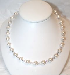 .925 Sterling Silver White Pearls Crystals Necklace MADE WITH SWAROVSKI ELEMENTS