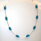 Necklace .925 Stering Silver Various Blues Oval Glass