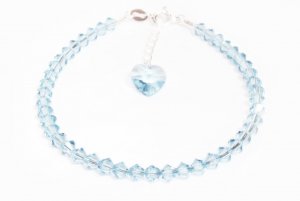.925 Sterling Silver Aqua Crystal Heart Bracelet MADE WITH SWAROVSKI ELEMENTS