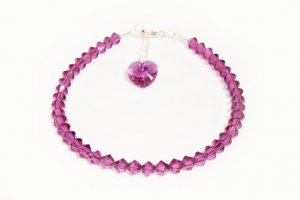 .925 Sterling Silver Fuhsia Crystal Heart Charm MADE WITH SWAROVSKI ELEMENTS
