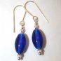 Earrings .925 Sterling Silver Various Blues Oval Glass