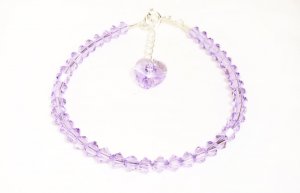 .925 Sterling Silver Violet Crystal Heart Bracelet MADE WITH SWAROVSKI ELEMENTS