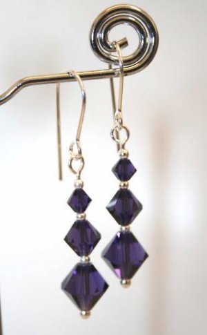 .925 Sterling Silver Purple Crystal Earrings made with SWAROVSKI ELEMENTS