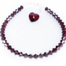925 Sterling Silver Dark Red Crystal Heart Bracelet MADE WITH SWAROVSKI ELEMENTS
