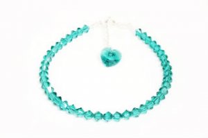 .925 Sterling Silver Teal Zircon Heart Bracelet MADE WITH SWAROVSKI ELEMENTS
