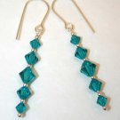 .925 Sterling Silver Earrings Teal Blue Zircon made with SWAROVSKI ELEMENTS