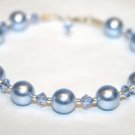 .925 Sterling Silver Light Blue Pearls Crystals Bracelet made with SWAROVSKI ELEMENTS