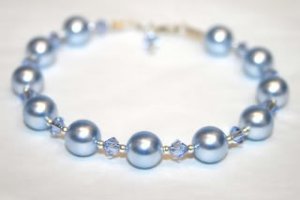 .925 Sterling Silver Light Blue Pearls Crystals Bracelet made with SWAROVSKI ELEMENTS