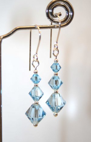 .925 Sterling Silver Aquamarine Aqua Blue Earrings made with SWAROVSKI ELEMENTS