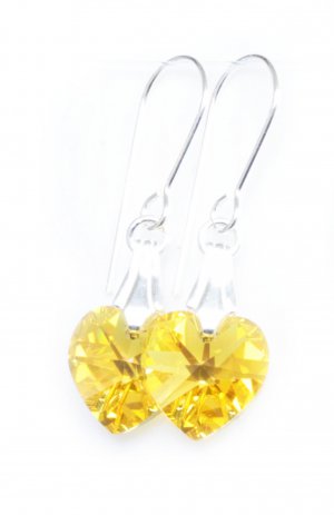.925 Sterling Silver Light Topaz AB Heart Earrings made with SWAROVSKI ELEMENTS