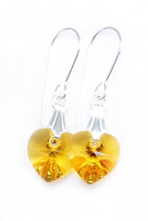.925 Sterling Silver Sunflower Yellow Heart Earrings made with SWAROVSKI ELEMENTS