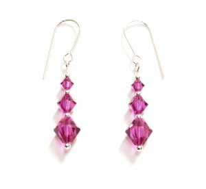 .925 Sterling Silver Fuchsia Pink Crystal Earrings made with SWAROVSKI ELEMENTS