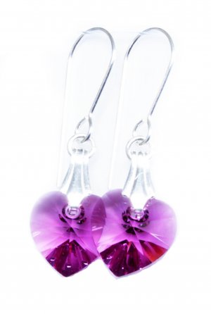 .925 Sterling Silver Fuchsia Pink Heart Earrings made with SWAROVSKI ELEMENTS