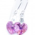 .925 Sterling Silver Rose AB Pink Heart Earrings made with SWAROVSKI ELEMENTS