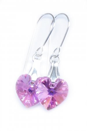 .925 Sterling Silver Rose AB Pink Heart Earrings made with SWAROVSKI ELEMENTS