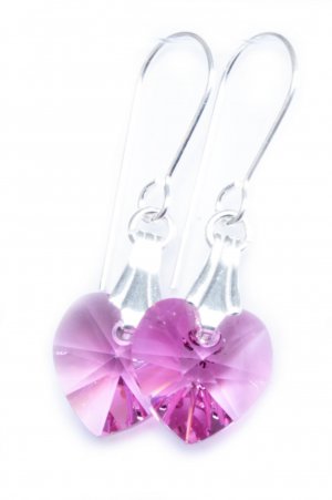 .925 Sterling Silver Rose Pink Heart Earrings made with SWAROVSKI ELEMENTS