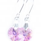 .925 Sterling Silver Light Rose AB Pink Heart Earrings made with SWAROVSKI ELEMENTS