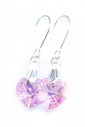.925 Sterling Silver Light Rose AB Pink Heart Earrings made with SWAROVSKI ELEMENTS