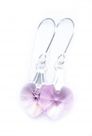 .925 Sterling Silver Light Rose Pink Heart Earrings made with SWAROVSKI ELEMENTS