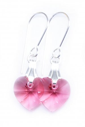 .925 Sterling Silver Indian  Pink Heart Earrings made with SWAROVSKI ELEMENTS