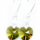 925 Sterling Silver Olivine Green Heart Earrings made with SWAROVSKI ELEMENTS
