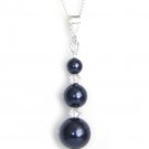 Midnight Navy Pearl Crystal AB Pendant Necklace Made With SWAROVSKI ELEMENTS 468