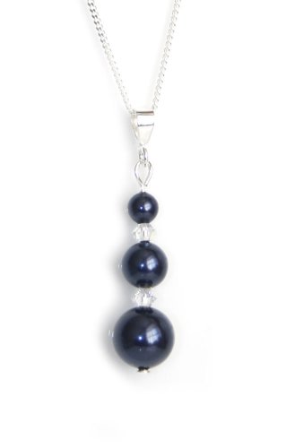 Midnight Navy Pearl Crystal AB Pendant Necklace Made With SWAROVSKI ELEMENTS 468