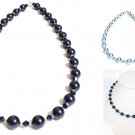Sterling Silver Handmade Blue Pearl Necklace made with SWAROVSKI ELEMENTS 8mm